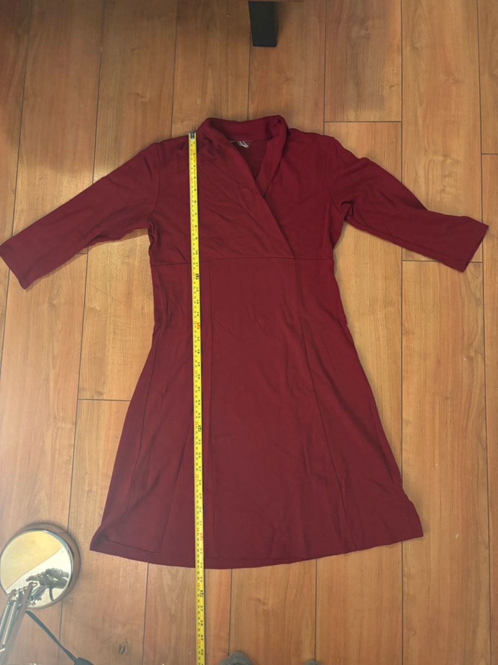 Women's Wrap-Style Long Sleeve Dress in Deep Wine - Picture 3 of 5